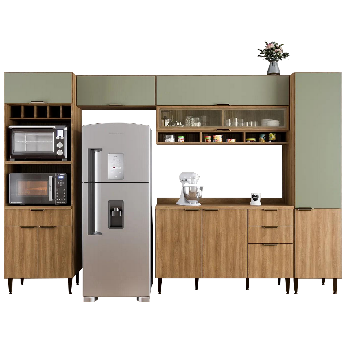 Cozinha 5 Peças Paris Nogal Manchester/Verde Matte - BATROL MÓVEIS - Imagem 2