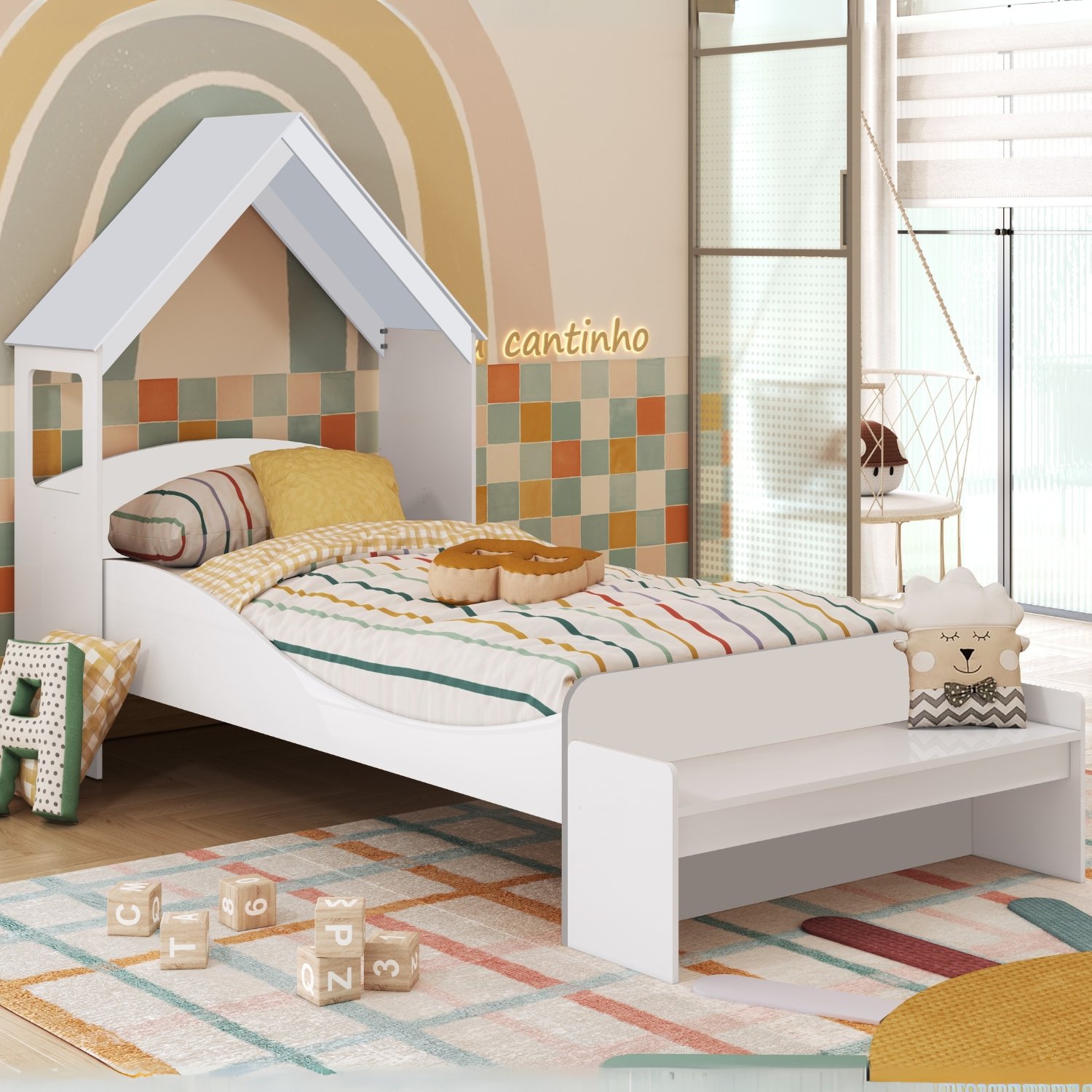 Kit Casinha + Cama Solteiro Lua Branco Brilho - PEROBA MÓVEIS - Imagem 3