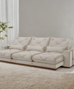 Sofá Retrátil e Reclinável Bahia 3,50 m Veludo Bege 6013 - A&D ESTOFADOS