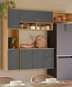 Cozinha Suspensa Becca 1,809 m Freijó/Chumbo - NICIOLI