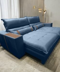 Sofá Retrátil e Reclinável Ravello 2,50 m Linho Azul 11 - INNOVE ESTOFADOS