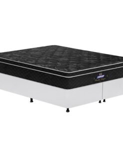 Colchão Queen Pérola Negra D33 + Base Box Simples Corino Branco – GAZIN COLCHÕES + ALTO NÍVEL CAMAS E COLCHÕES