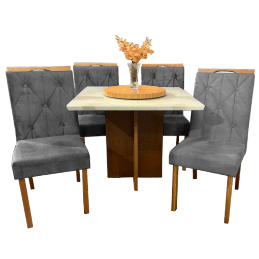 Mesa Salinas 90 Cinamomo/Off White com 4 Cadeiras Yasmim Veludo Cinza Grafite – AVALON DECOR + KM DECOR - Imagem 3