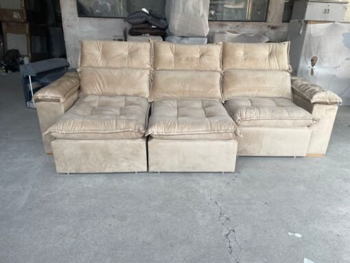 Sofá Retrátil e Reclinável Imperial 2,75 m Veludo Jolie Bege 03 – IMPERIAL DECOR - Imagem 3