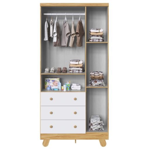 Guarda-Roupa 3 Portas + Cômoda + Berço Pingo Amêndoa/Branco Brilho - PEROBA MÓVEIS - Imagem 7