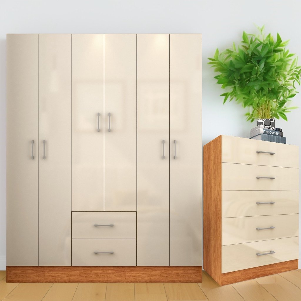 Guarda-Roupa 6 Portas Jamaica 6002 + Cômoda 5 Gavetas Aruba Preto – FELLICCI - Imagem 2
