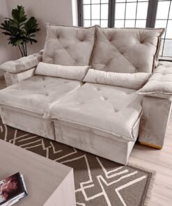 Sofá Retrátil e Reclinável Porto Madero/Brasão 2,00 m Veludo Bege - IMPERIAL DECOR