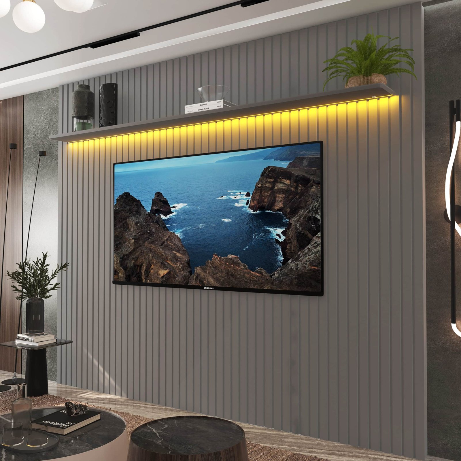 Painel até 85" Nobre Ripado 230 Cinza - GELIUS - Imagem 2