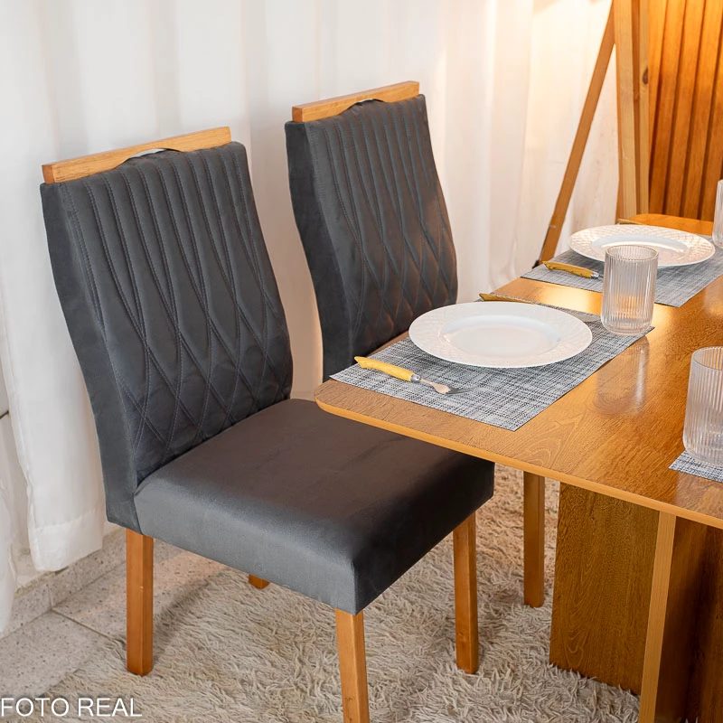 Mesa de Jantar Salina Tampo Londres Cinamomo 120x80 4 Cadeiras Genova Veludo Cinza 507 Madeira Maciça Art Assento - Imagem 3