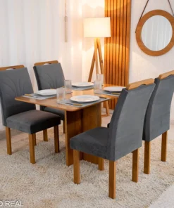 Mesa de Jantar Salina Tampo Londres Cinamomo 120x80 4 Cadeiras Parati Veludo Cinza 171 - Cel Móveis