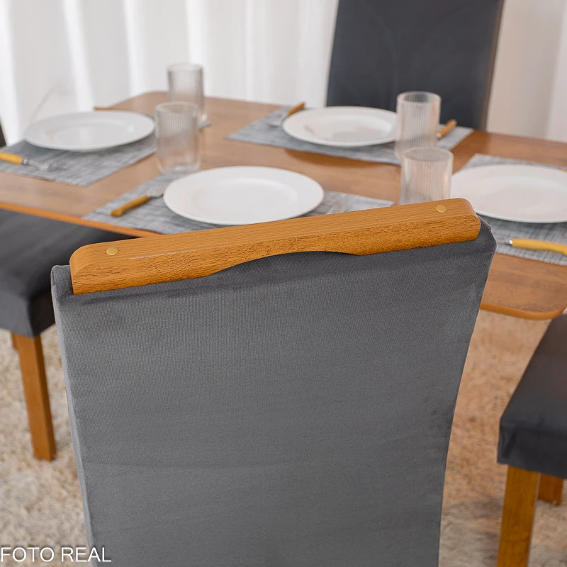 Mesa de Jantar Salina Tampo Londres Cinamomo 120x80 4 Cadeiras Genova Veludo Cinza 507 Madeira Maciça Art Assento - Imagem 9