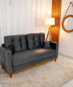 Sofá 3 lugares Living Califórnia Veludo Cinza Larg. 1.82m