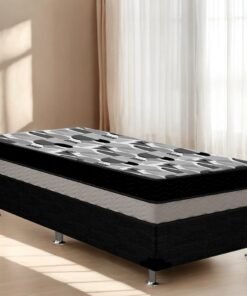 Colchão Solteiro ISO Dupla Face + Base Box Simples Corino Preto – ORTOBOM + ALTO NÍVEL CAMAS E COLCHÕES