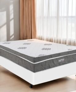 Colchão Casal Essential Pocket D26 + Base Box Simples Corino Branco – INOVAFLEX + ALTO NÍVEL CAMAS E COLCHÕES