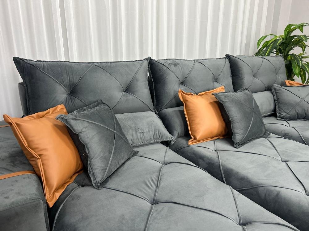 Sofá Retrátil e Reclinável Gran Bello 3,20m - Cinza Veludo - Imagem 5