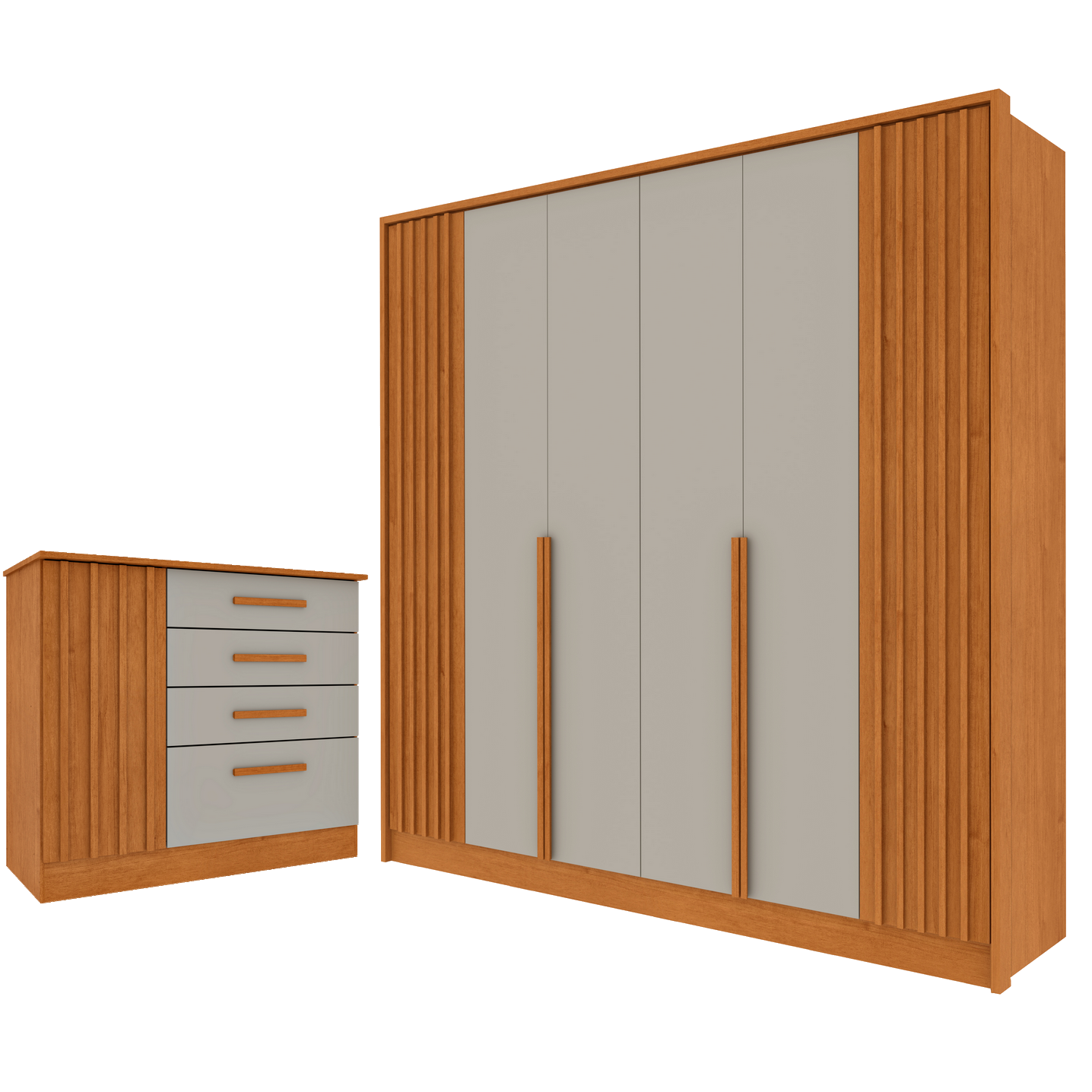 Guarda-Roupa 6 Portas + Cômoda Guarani/Chade Ripado Cinamono/Off White - TCIL - Imagem 3