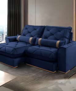 Sofá Retrátil e Reclinável Poseidon 029 2,50 m Veludo Azul - VICAM ESTOFADOS