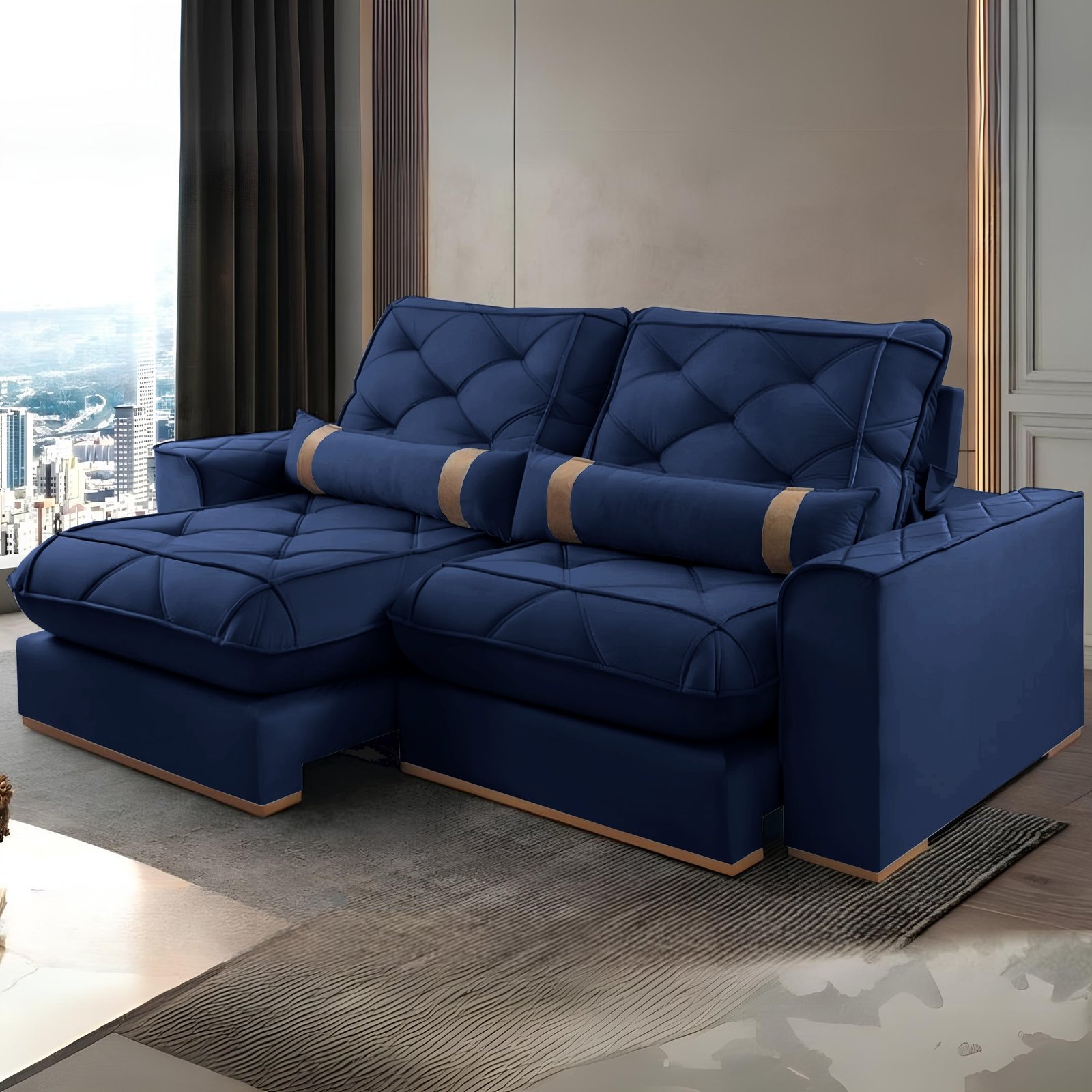 Sofá Retrátil e Reclinável Poseidon 029 2,50 m Veludo Azul - VICAM ESTOFADOS