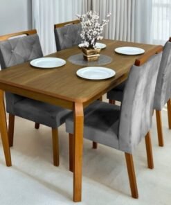 Mesa Alegra 120 Cinamomo com 4 Cadeiras Yasmim Veludo – JCM MOVELARIA + KM DECOR