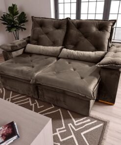 Sofá Retrátil e Reclinável Porto Madero/Brasão 2,00 m Veludo Marrom - IMPERIAL DECOR