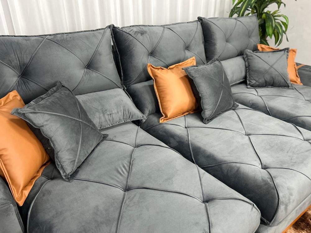 Sofá Retrátil e Reclinável Gran Bello 3,20m - Cinza Veludo - Imagem 4