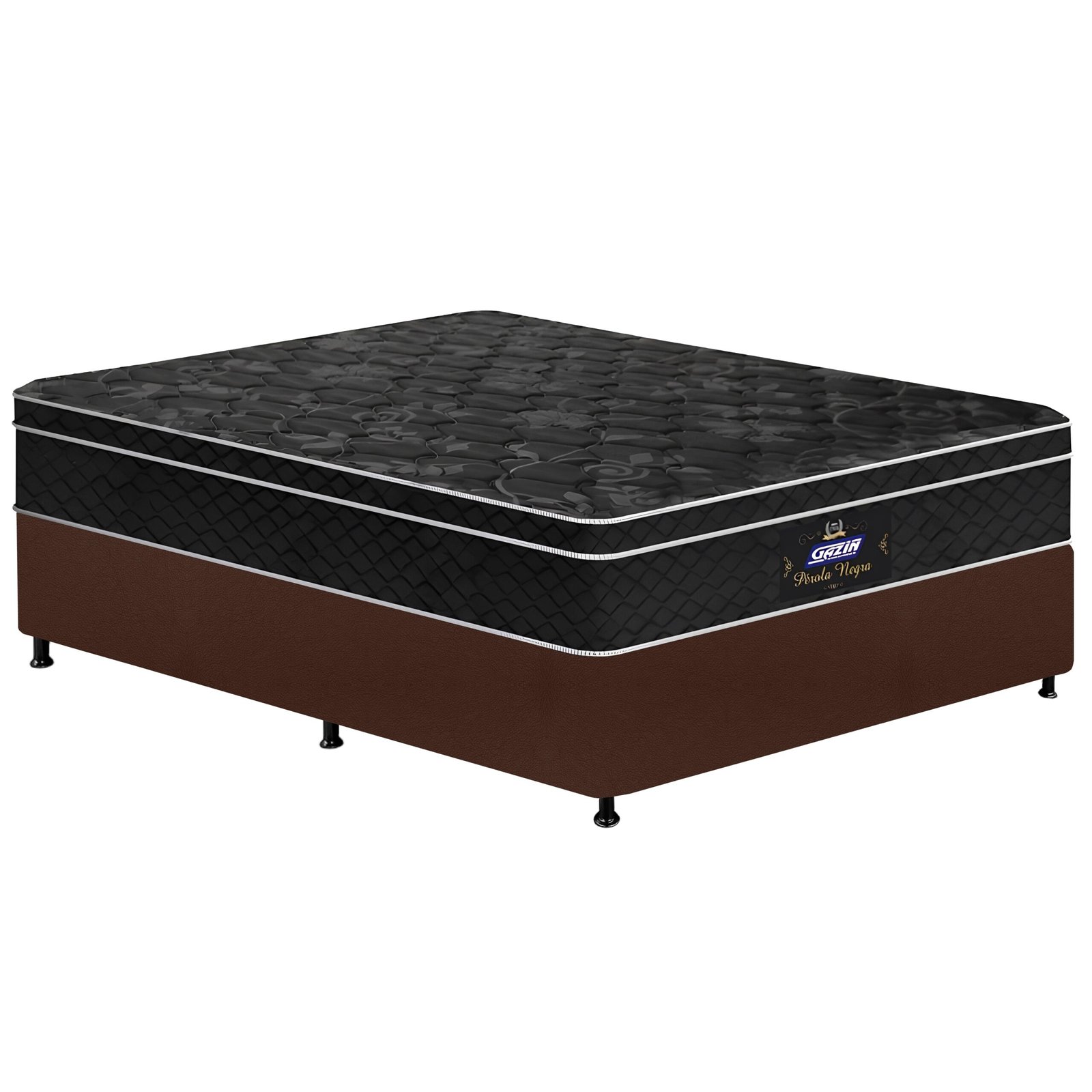 Colchão Casal Pérola Negra D33 + Base Box Simples Corino Marrom – GAZIN COLCHÕES + BIOSTAR