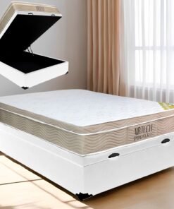 Colchão Casal Airtech Springpocket + Base Box Baú Corino Branco – ORTOBOM + BIOSTAR