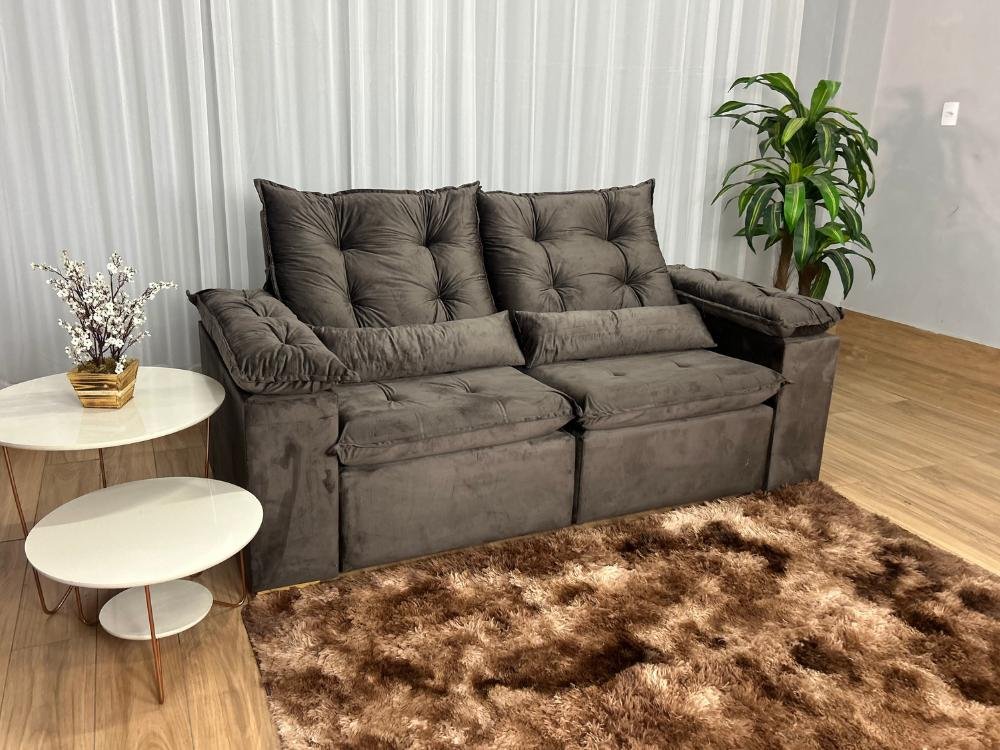 Sofá Retrátil Reclinável Atenas 2.00m - Marrom Veludo - Imagem 3