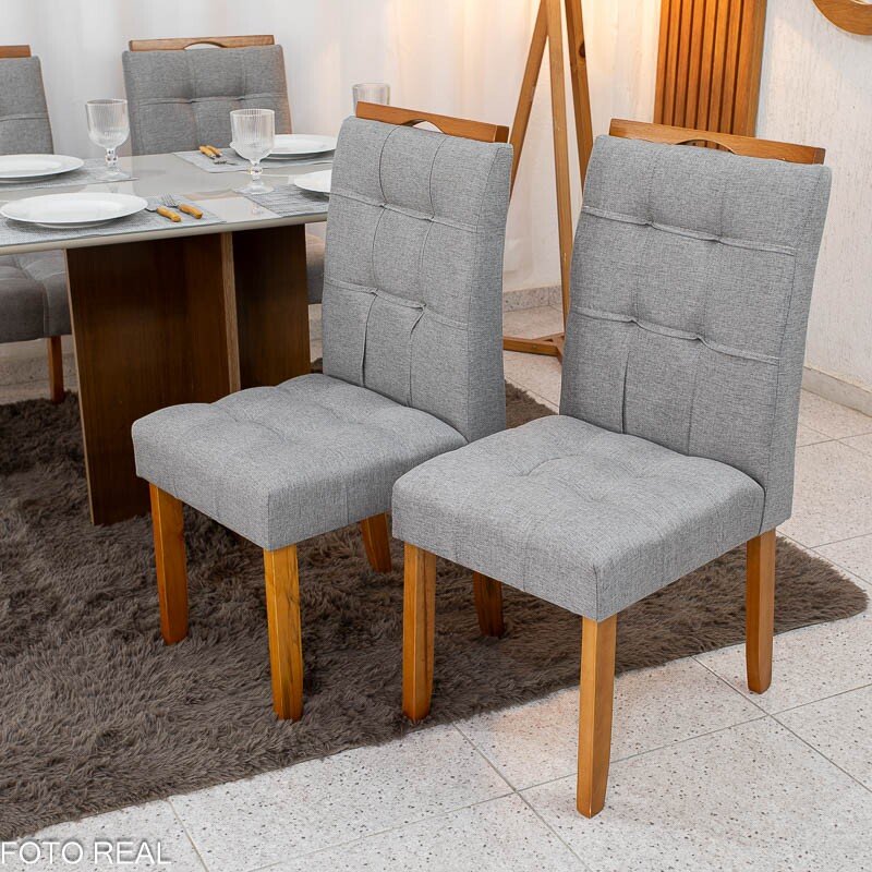 Mesa de Jantar Moscou 90x90 Vidro Off/Base Cinamomo + 4 Cad. Londres Linho Cinza Madeira Minas Plac - Entregue Montada - Imagem 7