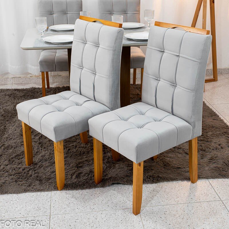 Mesa de Jantar Moscou 120x80 Vidro Off/Base Cinamomo + 4 Cad. Londres Veludo Prata Madeira Minas Plac - Entregue Montada - Imagem 6