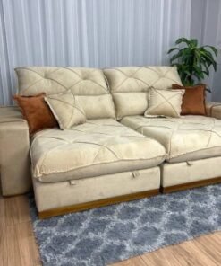 Sofá Retrátil Reclinável Pleno 2.30m - Bege Veludo