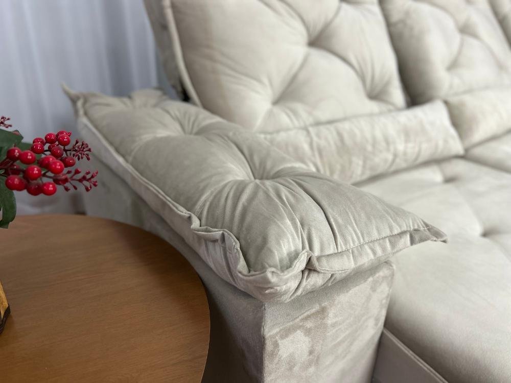 Sofá Retrátil Reclinável Porto Madeiro 2.00m- Bege Veludo - Imagem 5