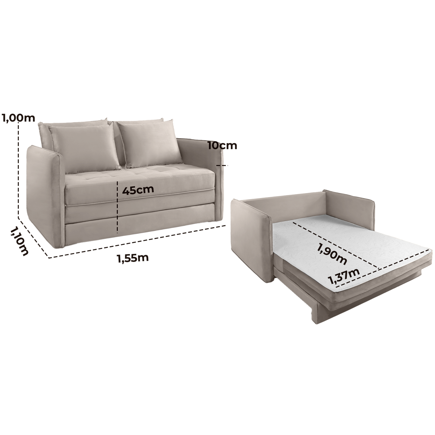 Sofá Cama Casal Noronha 1,55 m Linho Bege 505 - JC ESTOFADOS - Imagem 3