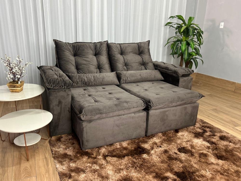 Sofá Retrátil Reclinável Atenas 2.00m - Marrom Veludo