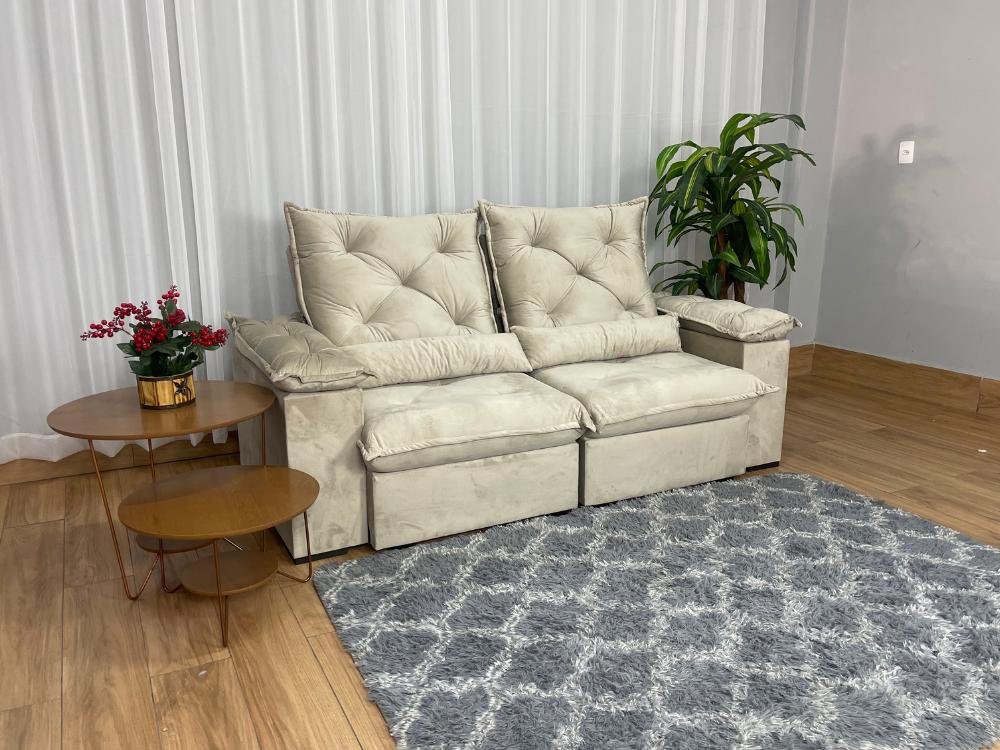 Sofá Retrátil Reclinável Porto Madeiro 2.00m- Bege Veludo - Imagem 2