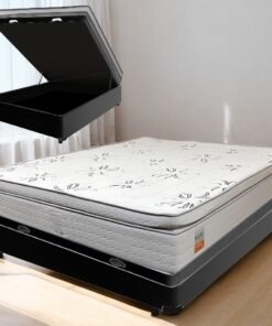 Colchão Casal New York D33 + Base Box Baú Corino Preto – ECOTEC + BIOSTAR