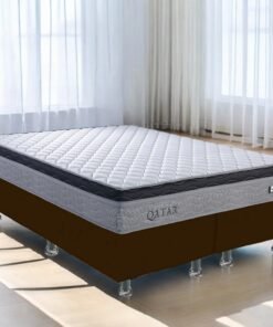 Colchão Queen Qatar D28 + Base Box Simples Corino Marrom – DESIGN COLCHÕES + ALTO NÍVEL CAMAS E COLCHÕES