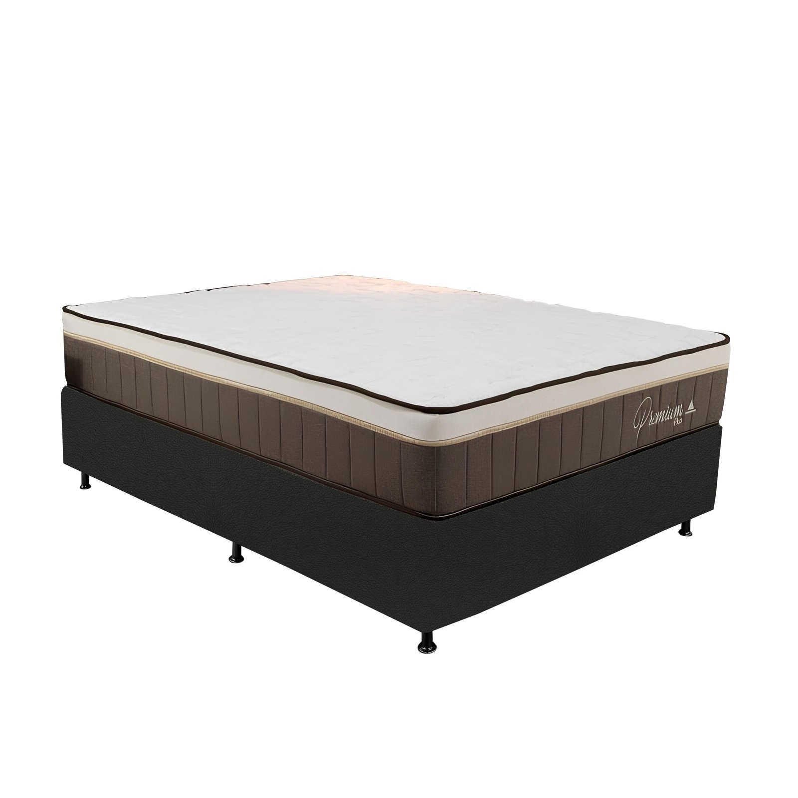 Colchão Casal Rondopremium Plus D33 + Base Box Simples Corino Preto – RONDOMÓVEIS + ALTO NÍVEL CAMAS E COLCHÕES