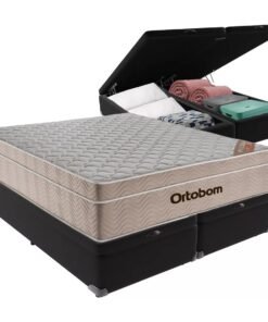 Colchão Queen Airtech Springpocket + Base Box Baú Corino Preto – ORTOBOM + ALTO NÍVEL CAMAS E COLCHÕES