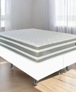 Colchão Queen Talismã D28 + Base Box Simples Corino Branco – DESIGN COLCHÕES + ALTO NÍVEL CAMAS E COLCHÕES