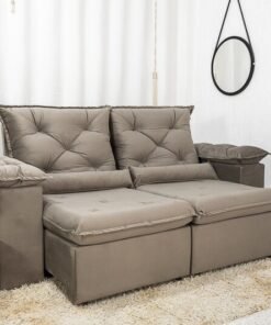 Sofá Retrátil Reclinável Roma 2.00m Veludo Capuccino - D28 Soft