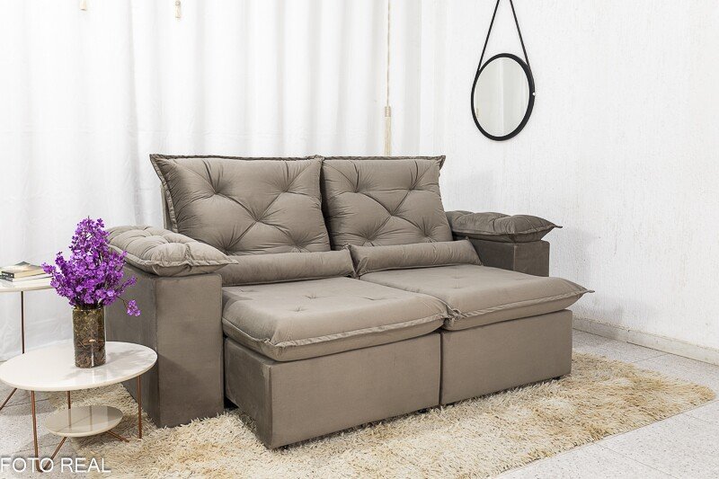 Sofá Retrátil Reclinável Roma 2.00m Veludo Capuccino - D28 Soft