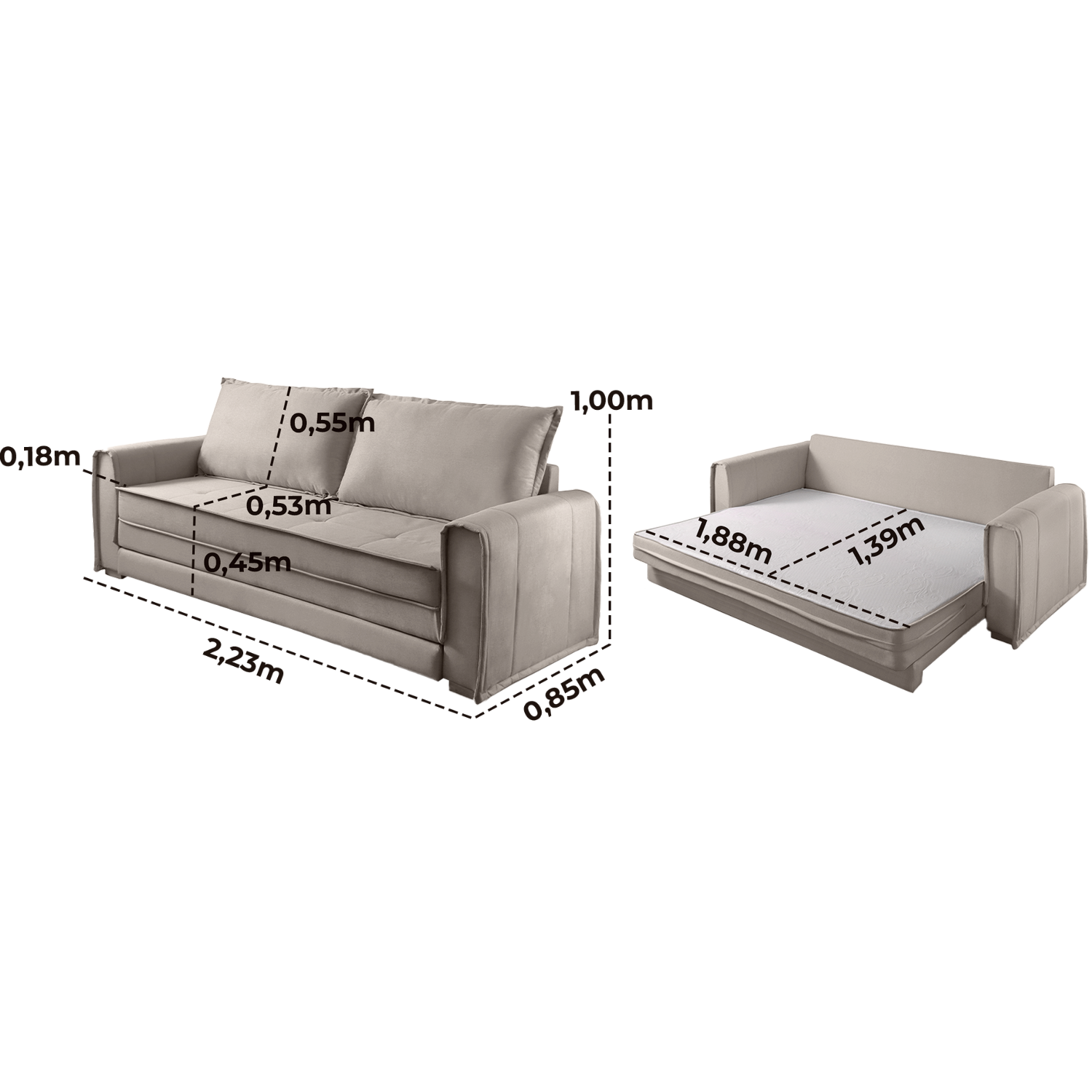 Sofá Cama Maldivas 2,23 m Linho Bege - JC ESTOFADOS - Imagem 3