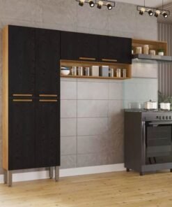 Cozinha Madri 2 Peças Paneleiro + Aéreo Cinamomo/Preto Sallêto