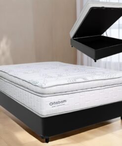 Colchão Casal New Freedom + Base Box Baú Preto – ORTOBOM + BIOSTAR