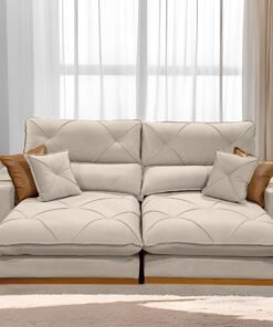 Sofá Retrátil e Reclinável Aquiles/Gran Bello 2,50 m Veludo Bege 106 - ZARAT ESTOFADOS