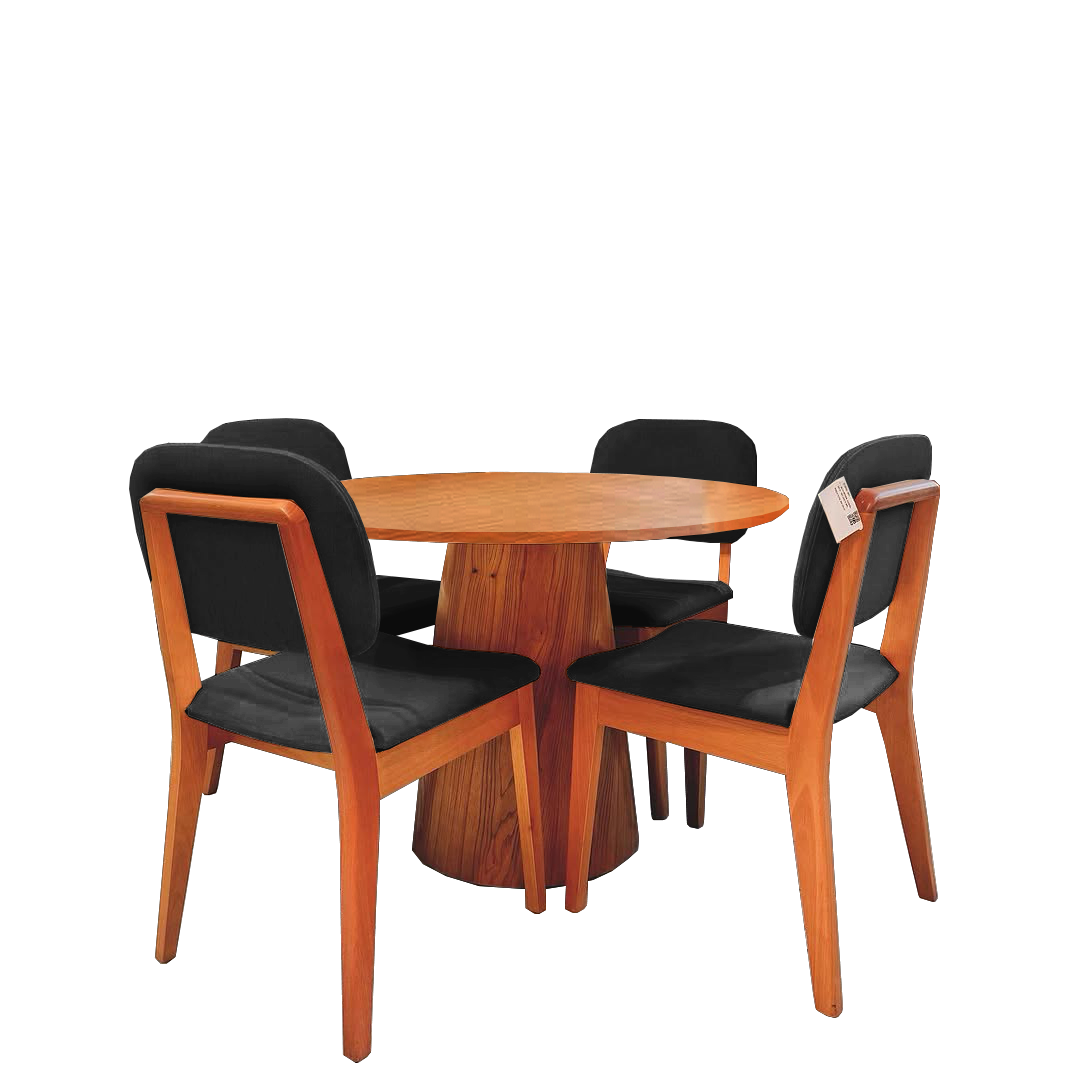 Mesa Redonda Malva 110 Mel Com 4 Cadeiras Gaya Mel/linho Preto 09 – J Silva MÓveis - Imagem 2