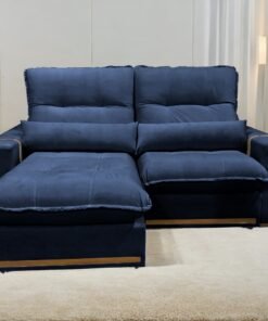 Sofá Retrátil e Reclinável Hórus 2,00 m Veludo Azul 104 - ZARAT ESTOFADOS
