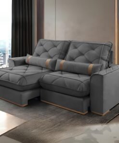 Sofá Retrátil e Reclinável Poseidon 029 2,50 m Veludo Cinza Grafite - VICAM ESTOFADOS