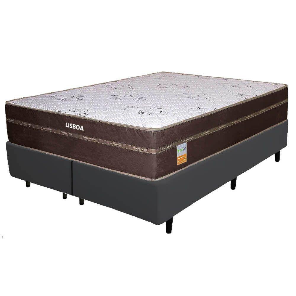 Colchão Queen Lisboa D28 + Base Box Simples Corino Preto – ECOTEC + ALTO NÍVEL CAMAS E COLCHÕES